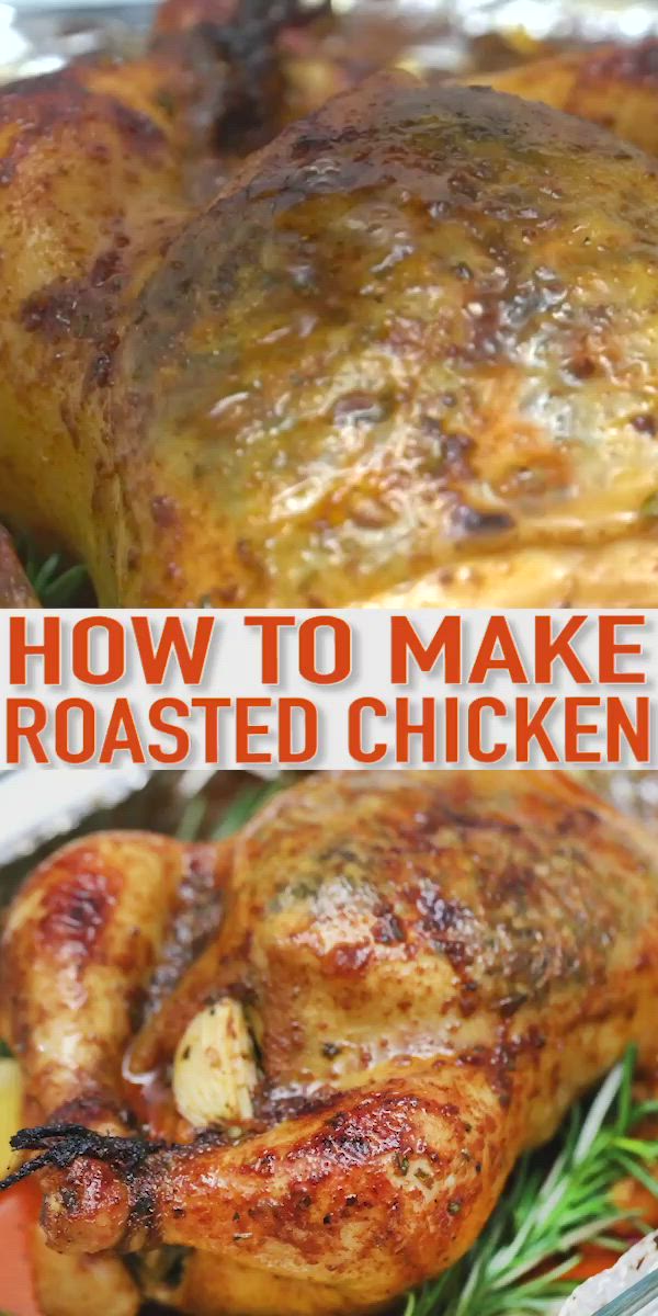 This may contain: roasted garlic chicken with text overlay - how to make roasted chicken