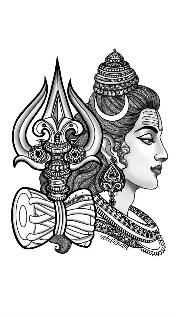 This may contain: a drawing of a woman's face with an ornate design on the forehead and head