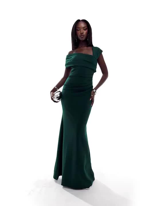 Dresses by Goddiva Too good to only wear once Asymmetric neck Draped design Cap sleeves V-back Fit and flare skirt Regular fit