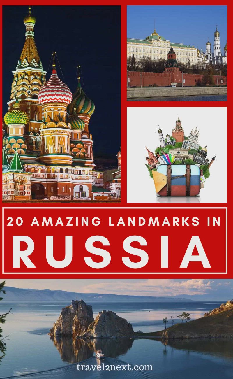 This may contain: the cover of 20 amazing landmarks in russian and english with text overlaying it