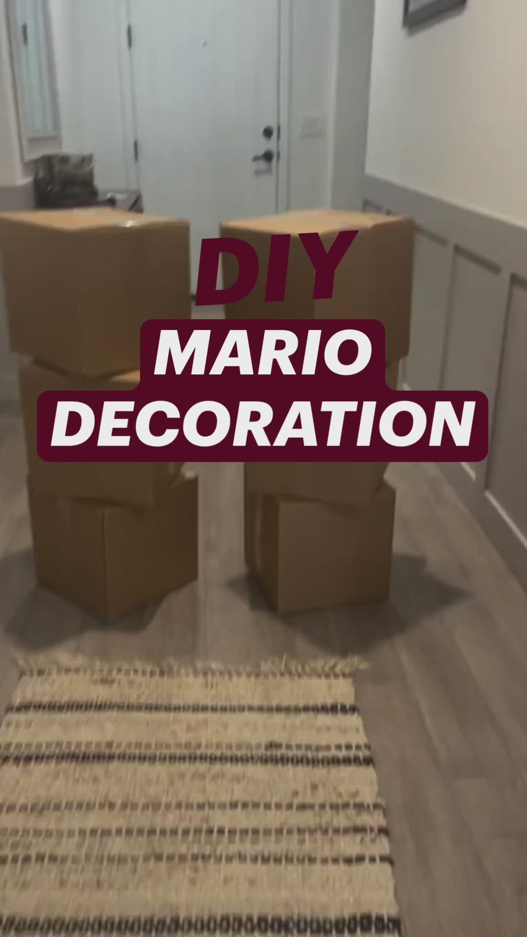 This may contain: cardboard boxes stacked on top of each other with the words diy mario decoration