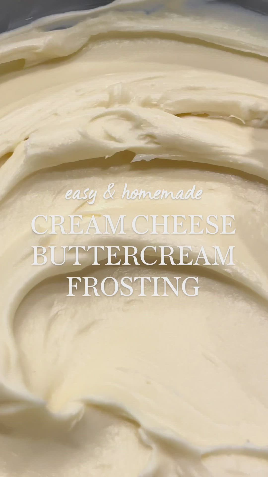 This may contain: cream cheese buttercream frosting in a bowl with the words easy and homemade