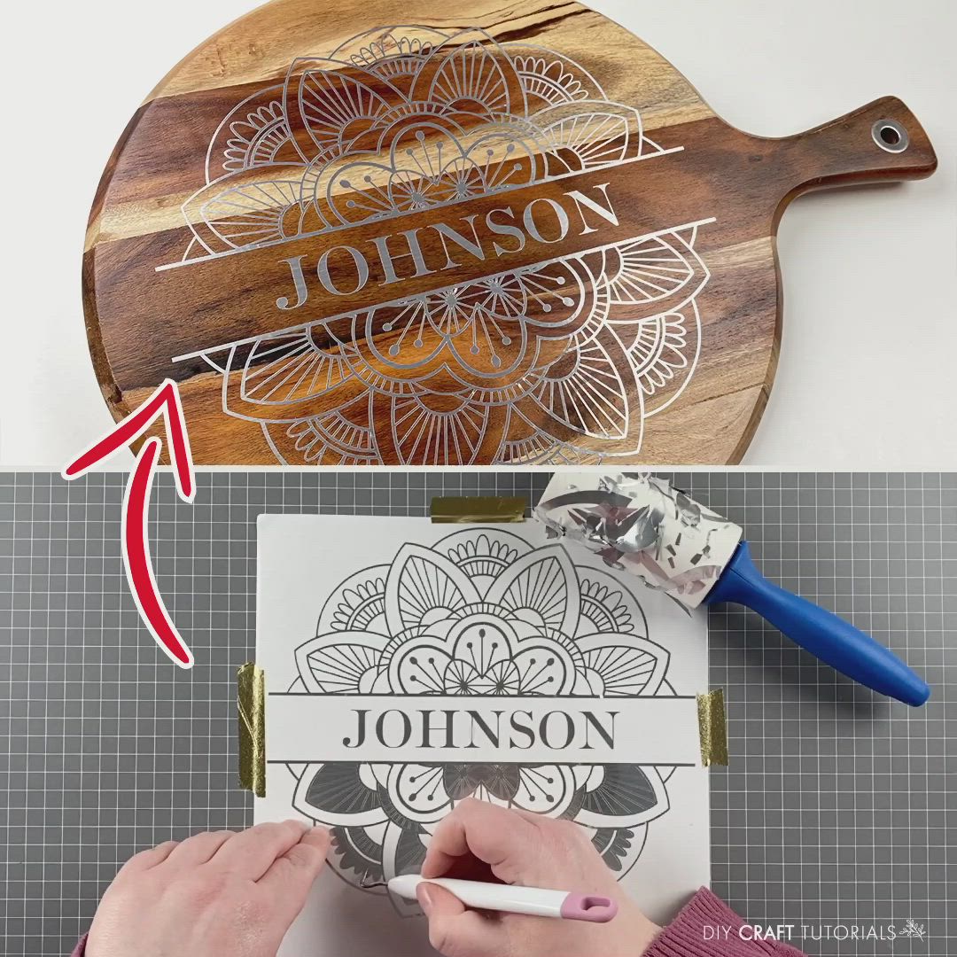 This may contain: the cutting board is being used to make a personalized wooden sign