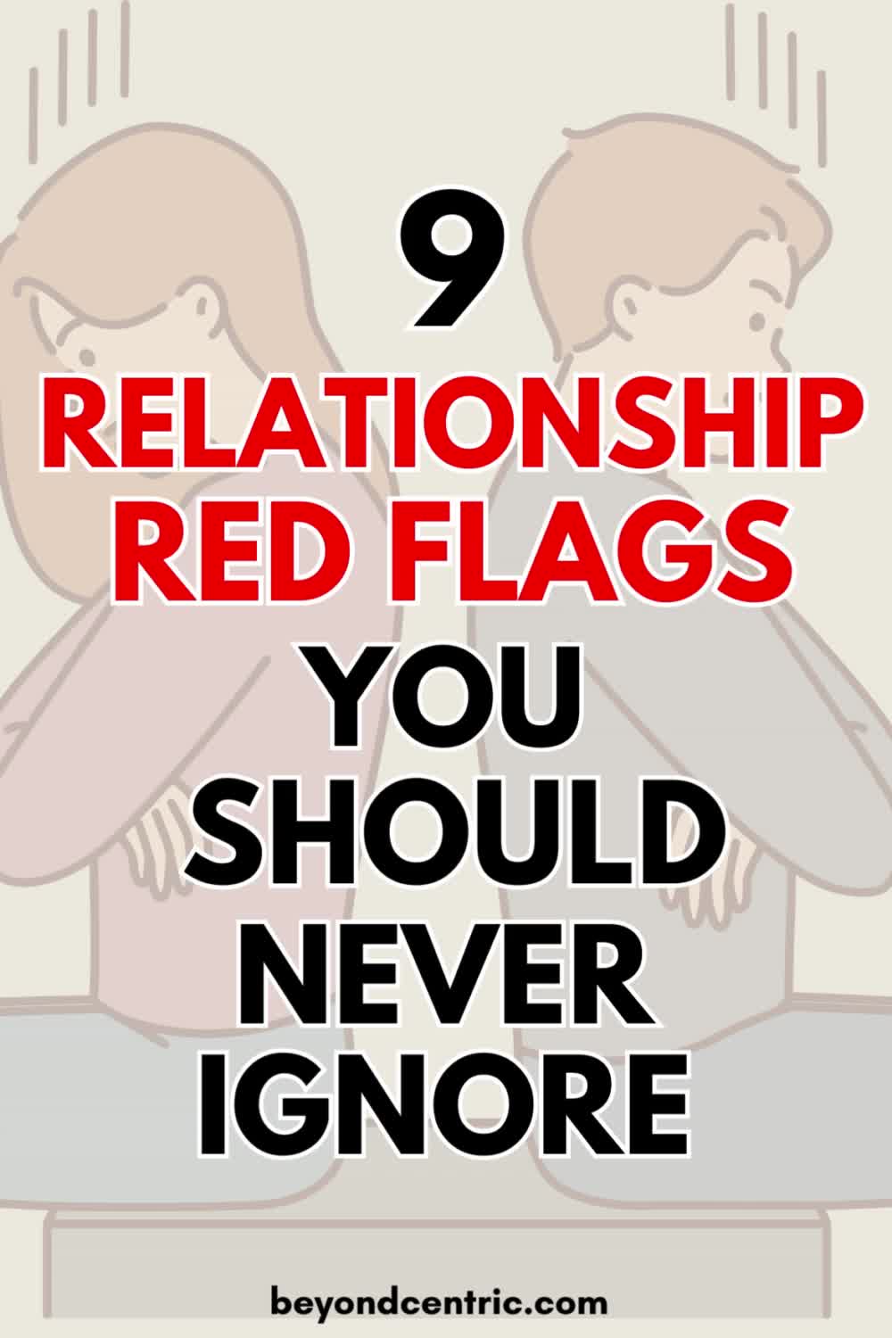 This may contain: two people sitting on a bench with the text 9 relationship red flags you should never ignore