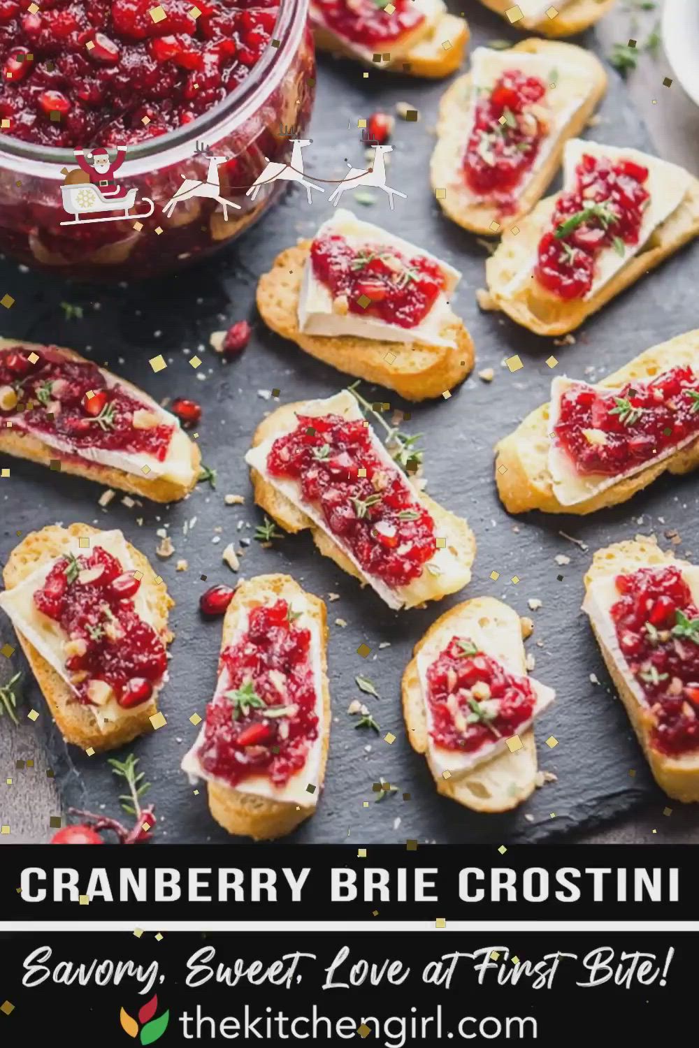 This may contain: cranberry brie crostini is an easy and delicious appetizer