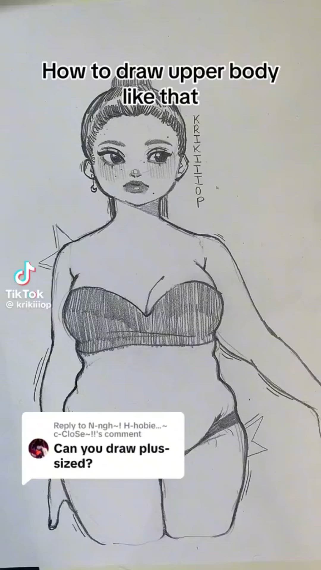 This may contain: a drawing of a woman in a bra with the text how to draw upper body like that