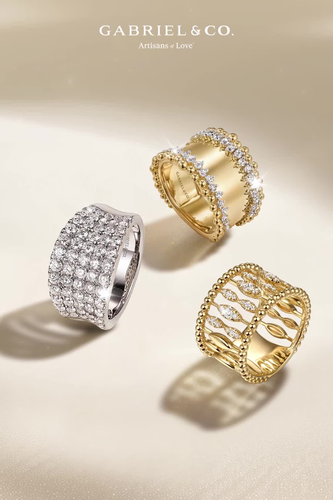 Choose a bold style or make a subtle statement with our vast array of designer ring styles. Find the color, stone, metal, or pattern crafted in a design that speaks to you. Gabriel & Co.’s selection is extensive and unparalleled with pieces designed for all the unique styles of the modern woman.