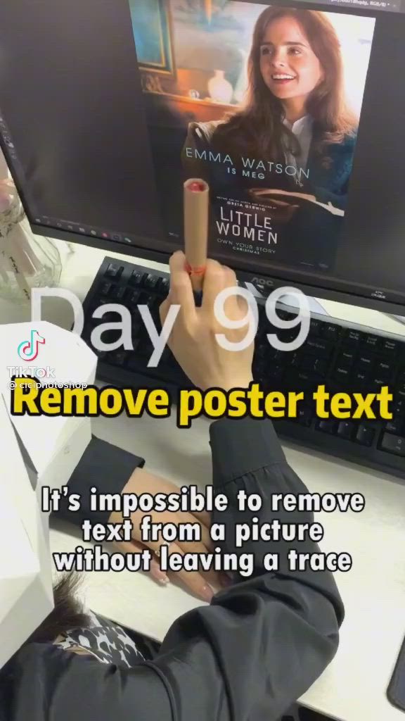 This may contain: a person sitting in front of a computer with a book on the screen and texting it's impossible to remove text from a picture without leaving a trace