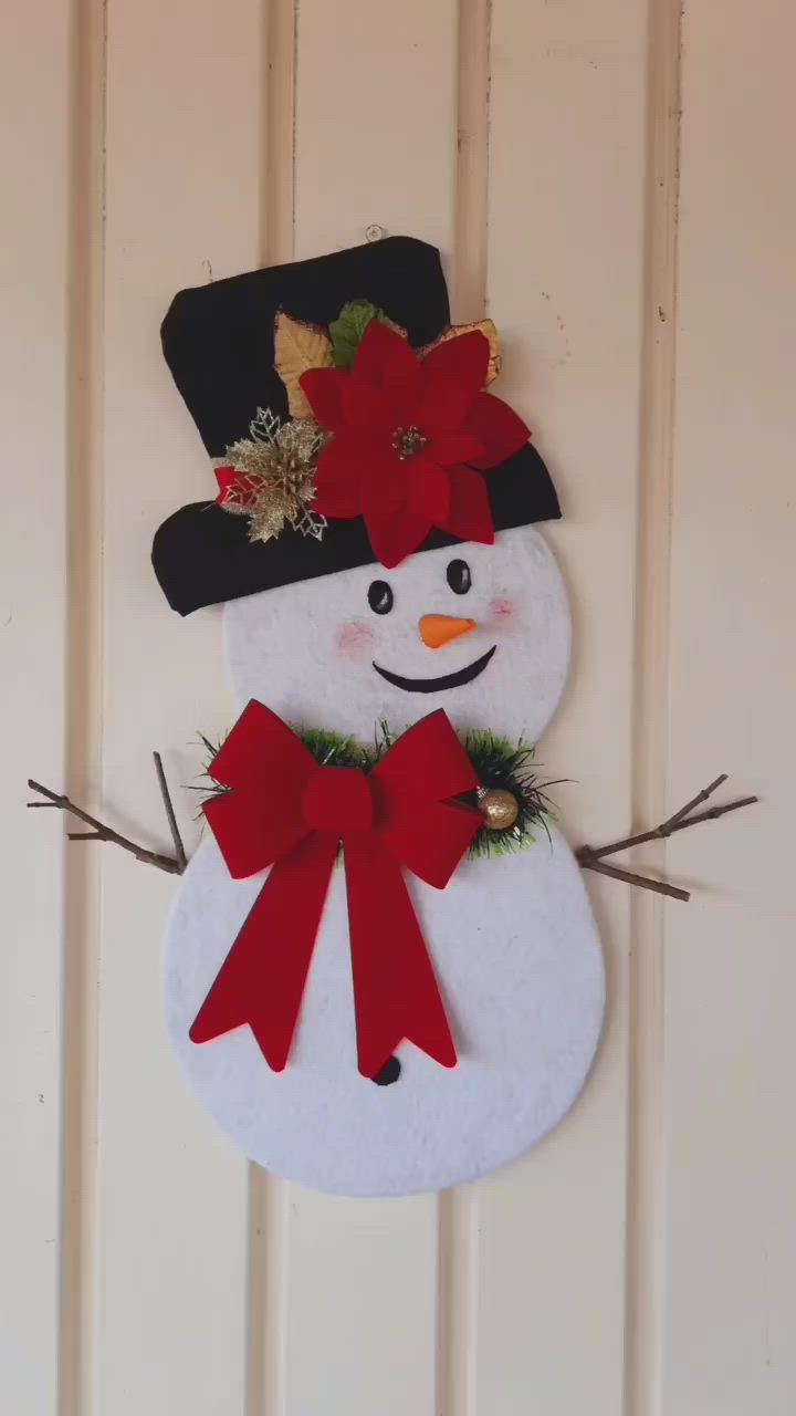 This may contain: a snowman is hanging on the wall