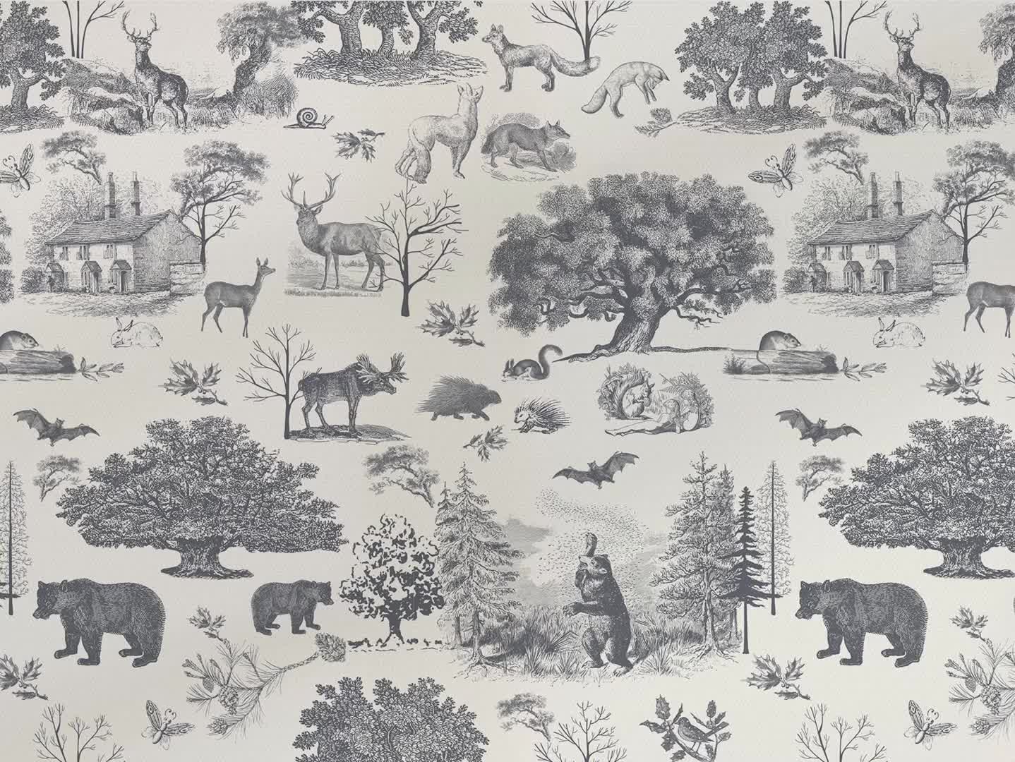 This may contain: a wallpaper with animals and trees on it