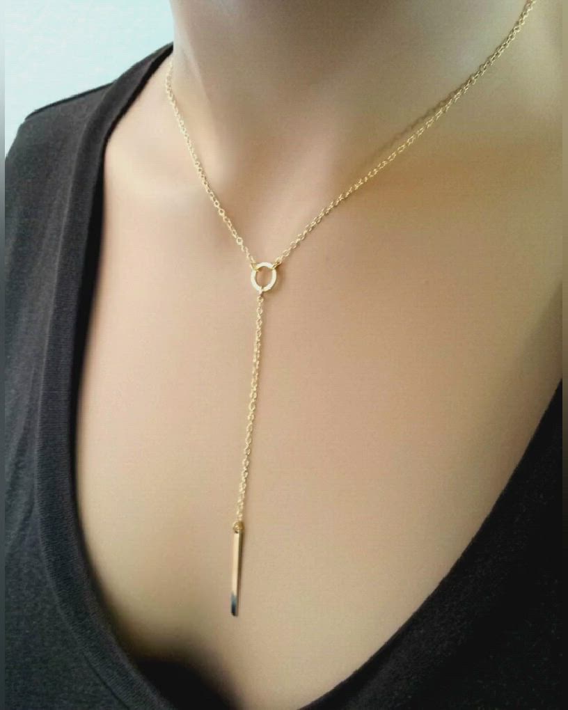 Gold BAR Necklace, Personalized Necklace, Lariat Necklace, Y Necklace, Pendant, Choker, Strand, Statement, Christmas GIFT for her