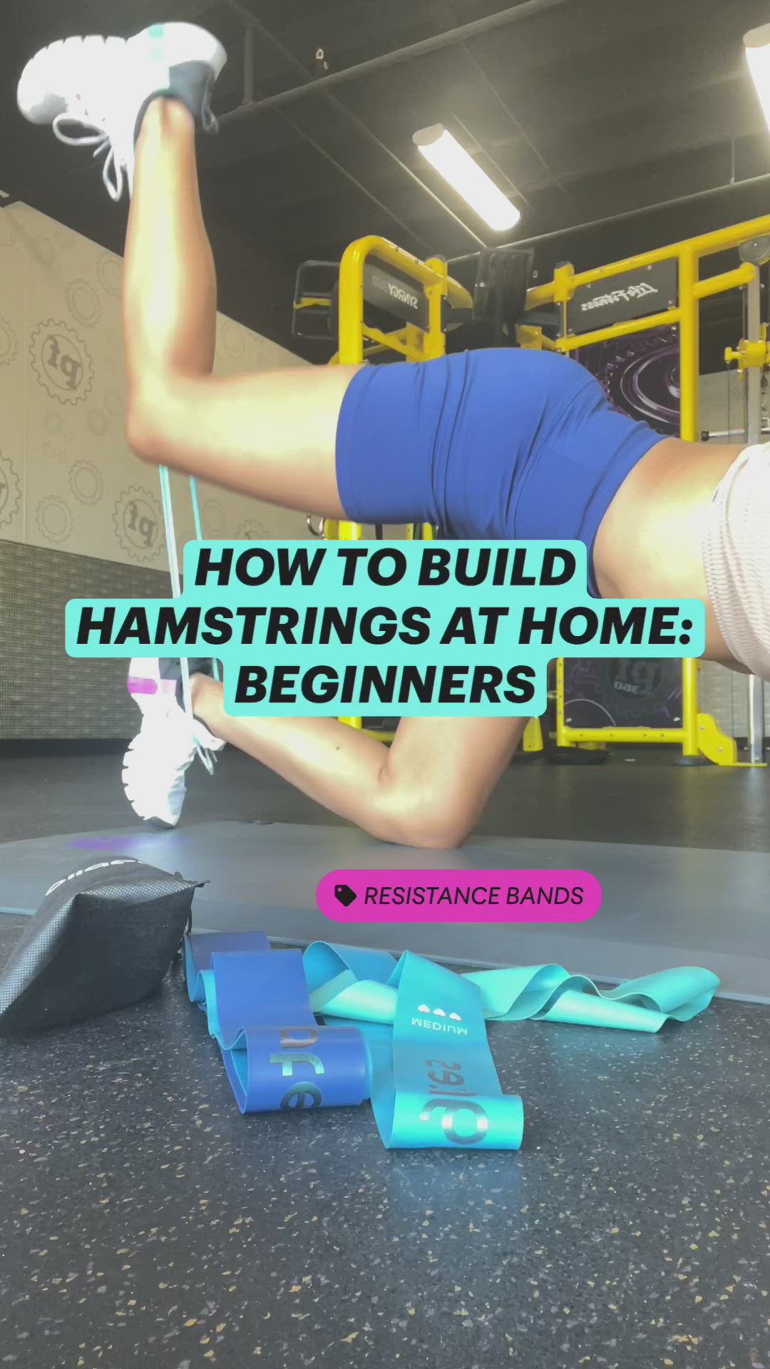 This may contain: a woman doing an exercise with the words how to build hamstrings at home beginners