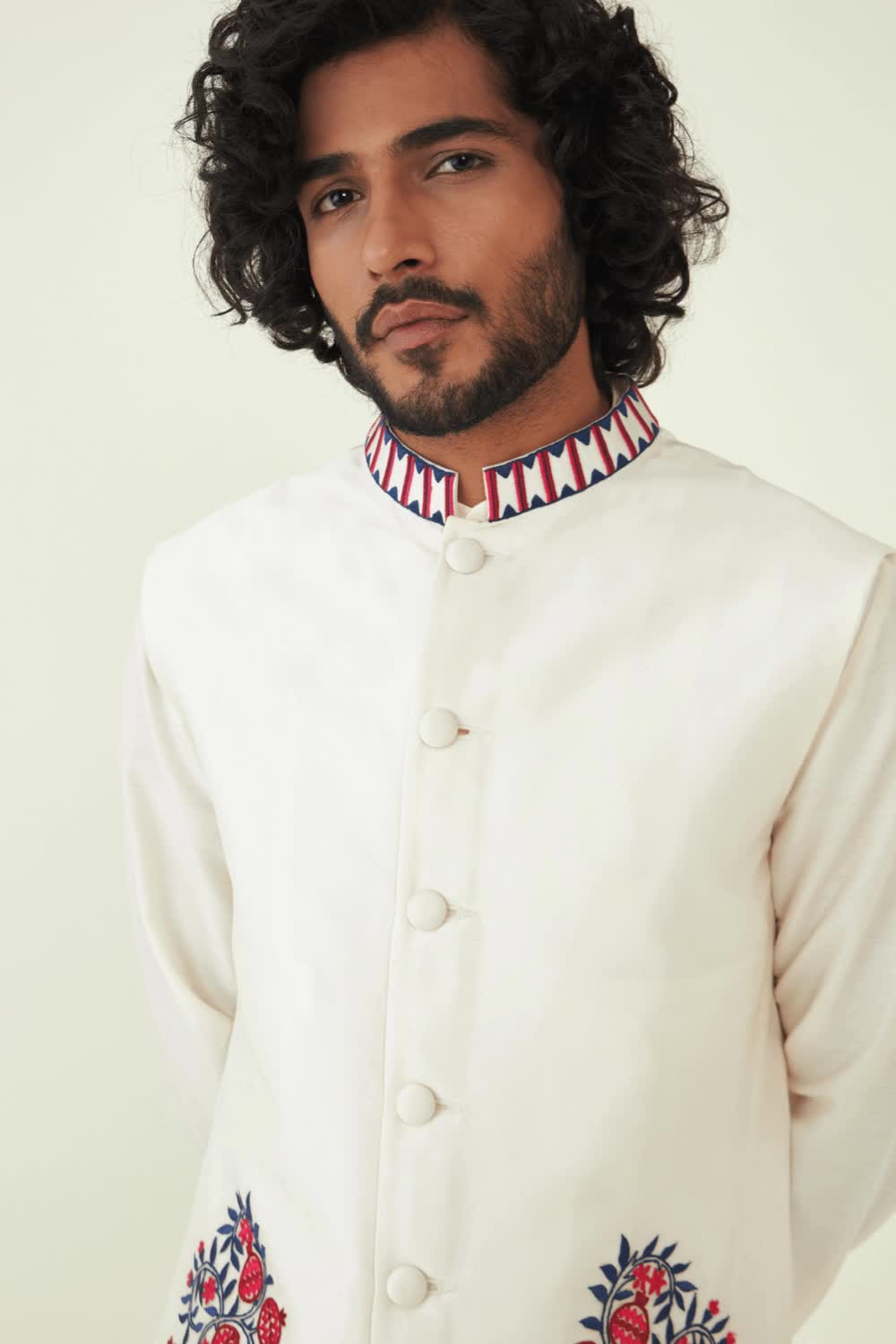 This contains: Off-White Silk Chanderi Jacket | Men Jackets | Festive Wear