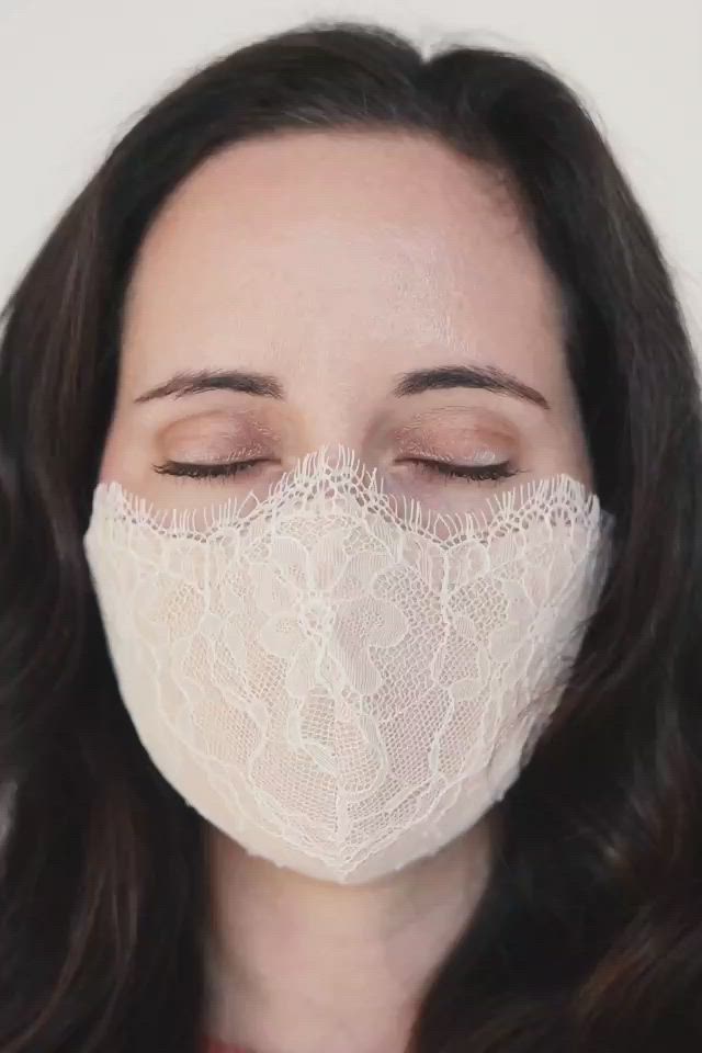 This contains an image of: Fitted triple-layer face mask featuring a stunning Chantilly lace