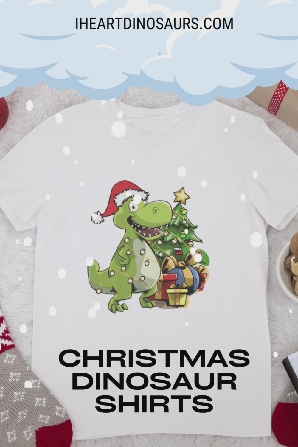 This may contain: a t - shirt that says christmas dinosaur shirts