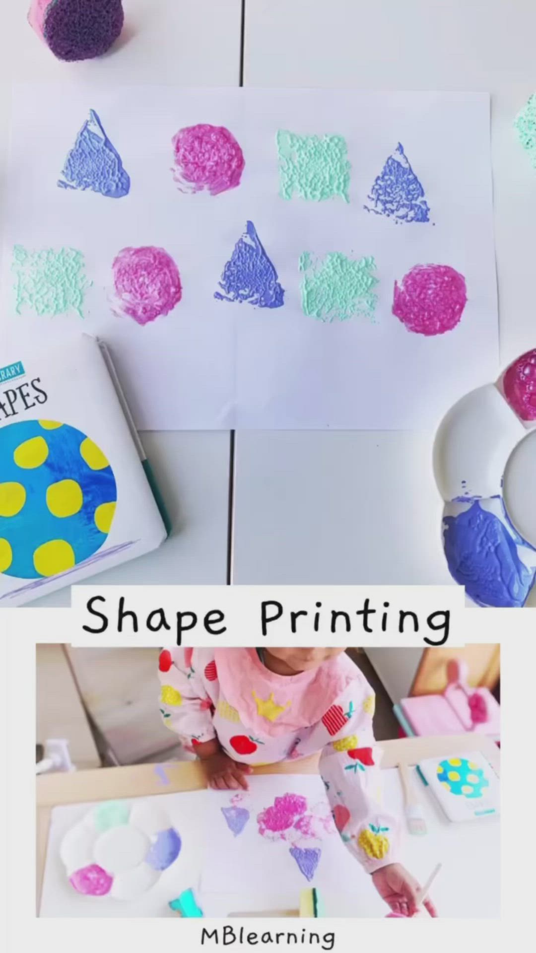 This may contain: the shape printing process is made with colored crayons and watercolors to make shapes