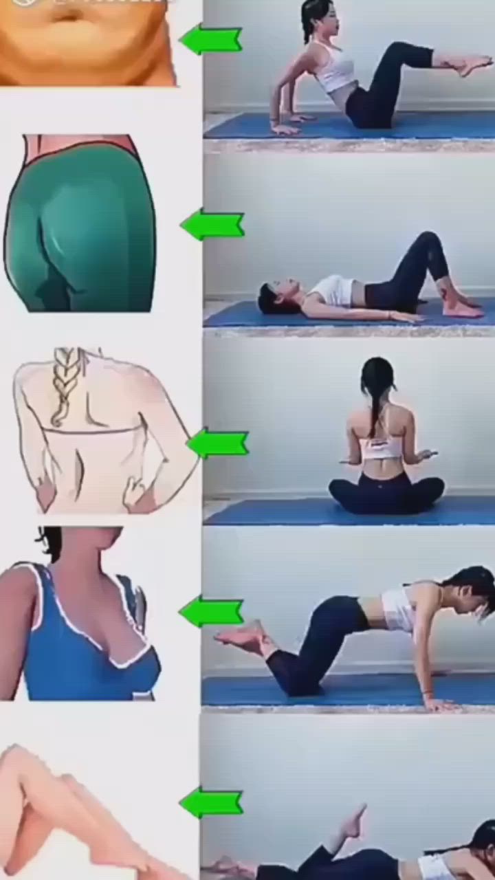 This may contain: the woman is doing yoga exercises on her stomach