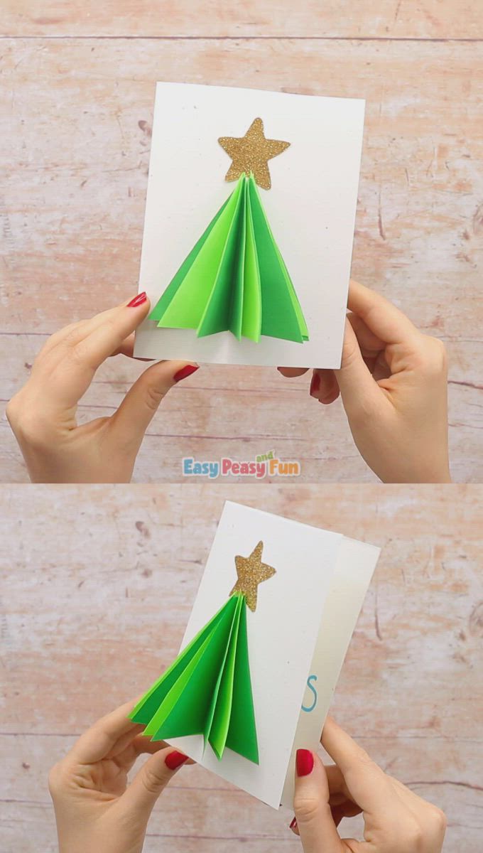 This may contain: someone is making an origami christmas tree with green paper and gold glitters