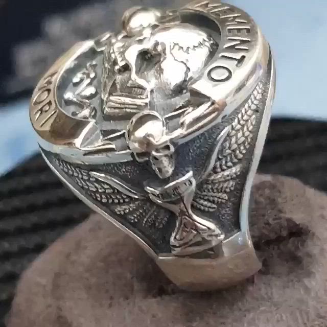 This contains: Memorial Mori Skull Sterling Silver Ring