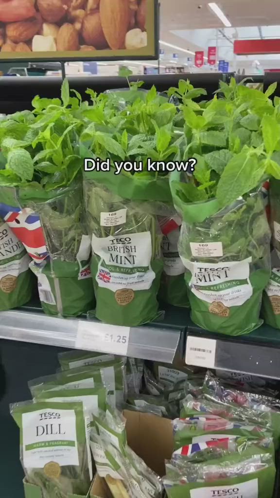 This may contain: a hand is pointing at some green plants in the middle of a grocery store aisle