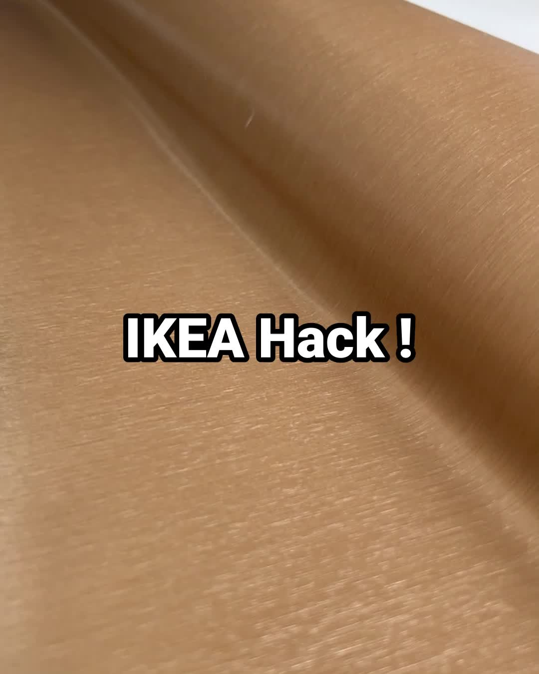 This may contain: the words ikea hack are written in black on a brown background with white letters