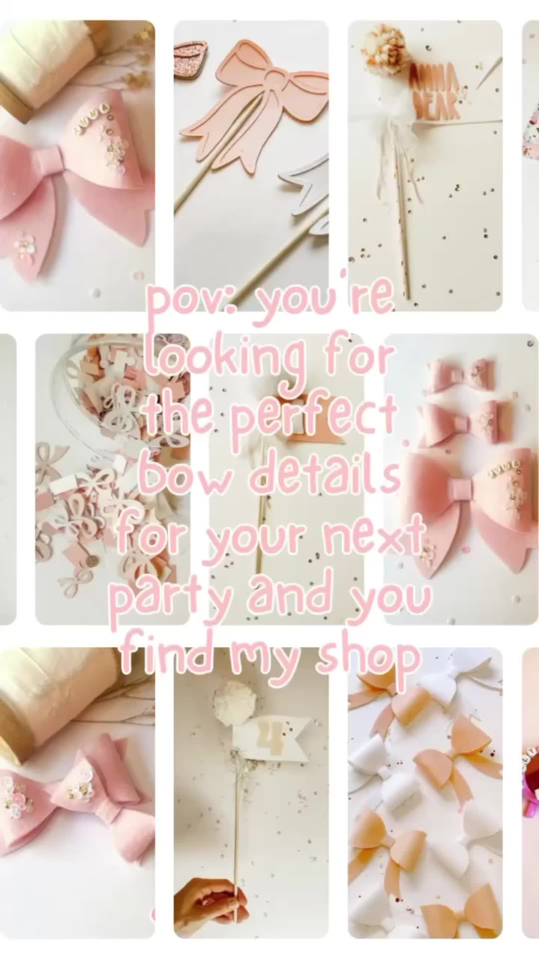 This may contain: there are many different pictures of pink and white items on the table with words above them