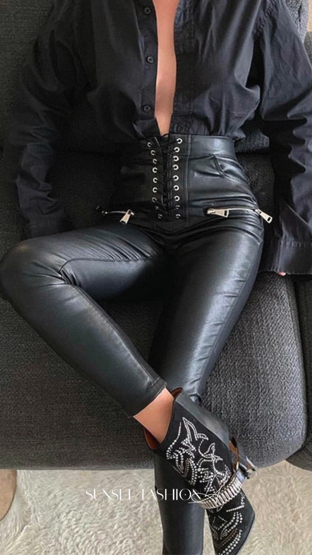 Our skinny Marcela Vegan Leather Pants feature stylish zip details and a lace-up front closure that instantly elevates any outfit. Pair them with a bodysuit and strappy heels for an edgy It-girl look!