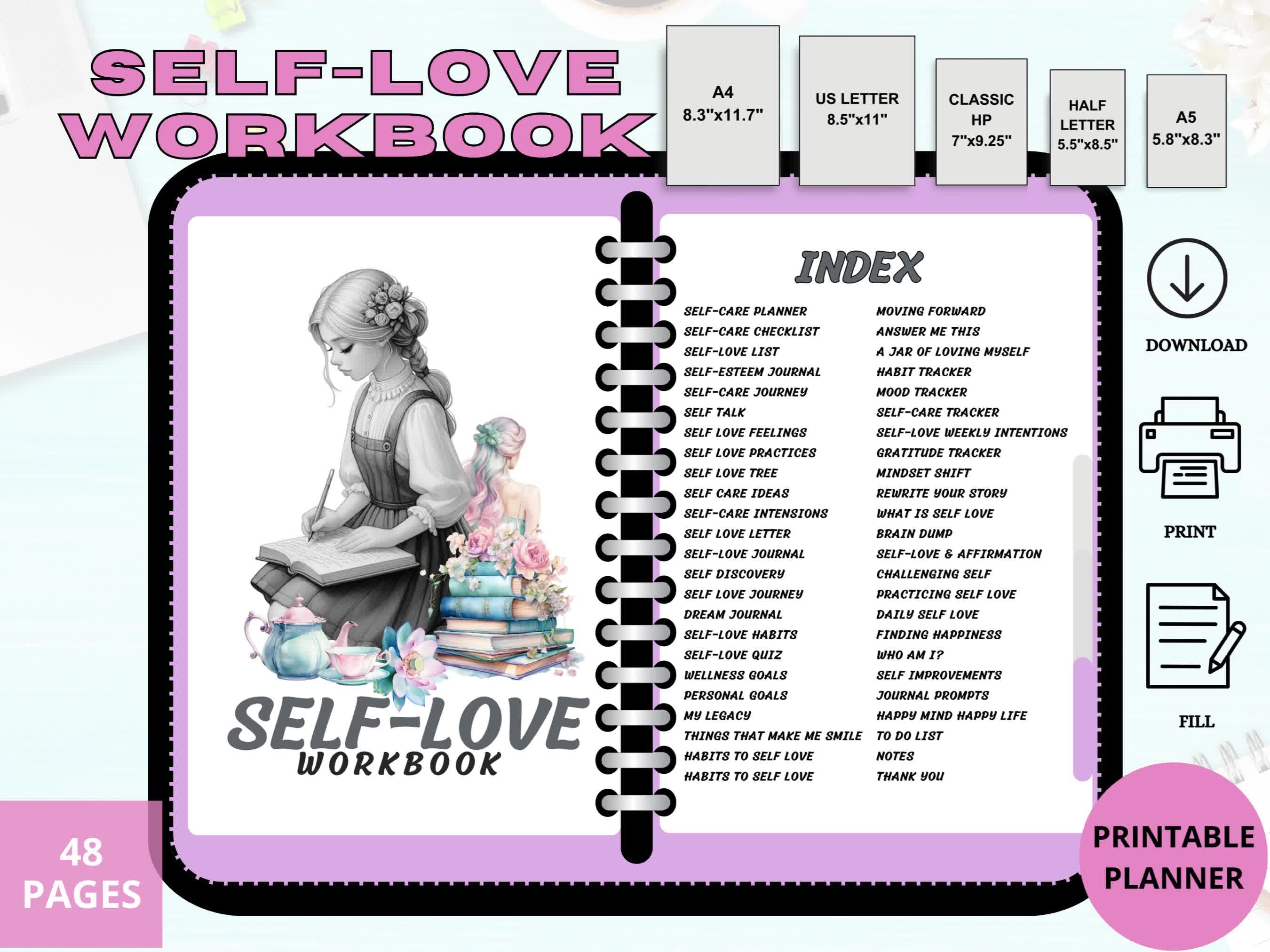 Self Care Workbook Printable Self Care Planner Inserts Self Love Journal Mood Tracker Self Care Habit Tracker Hyperlinked Wellness Journal
#SelfLoveWorkbook #SelfLovePlanner #PrintablePlanner