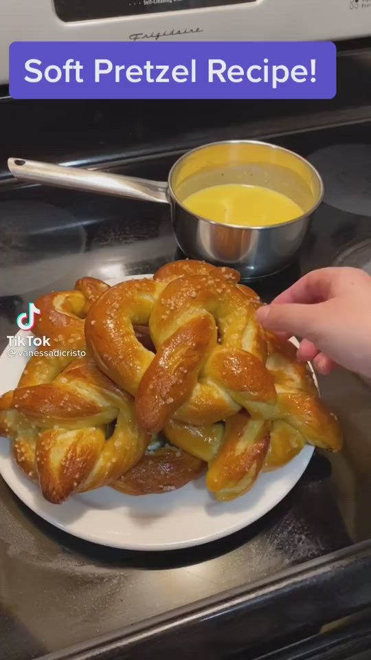 This contains an image of: Soft Pretzel Recipe with Cheese Sauce ��😩😋