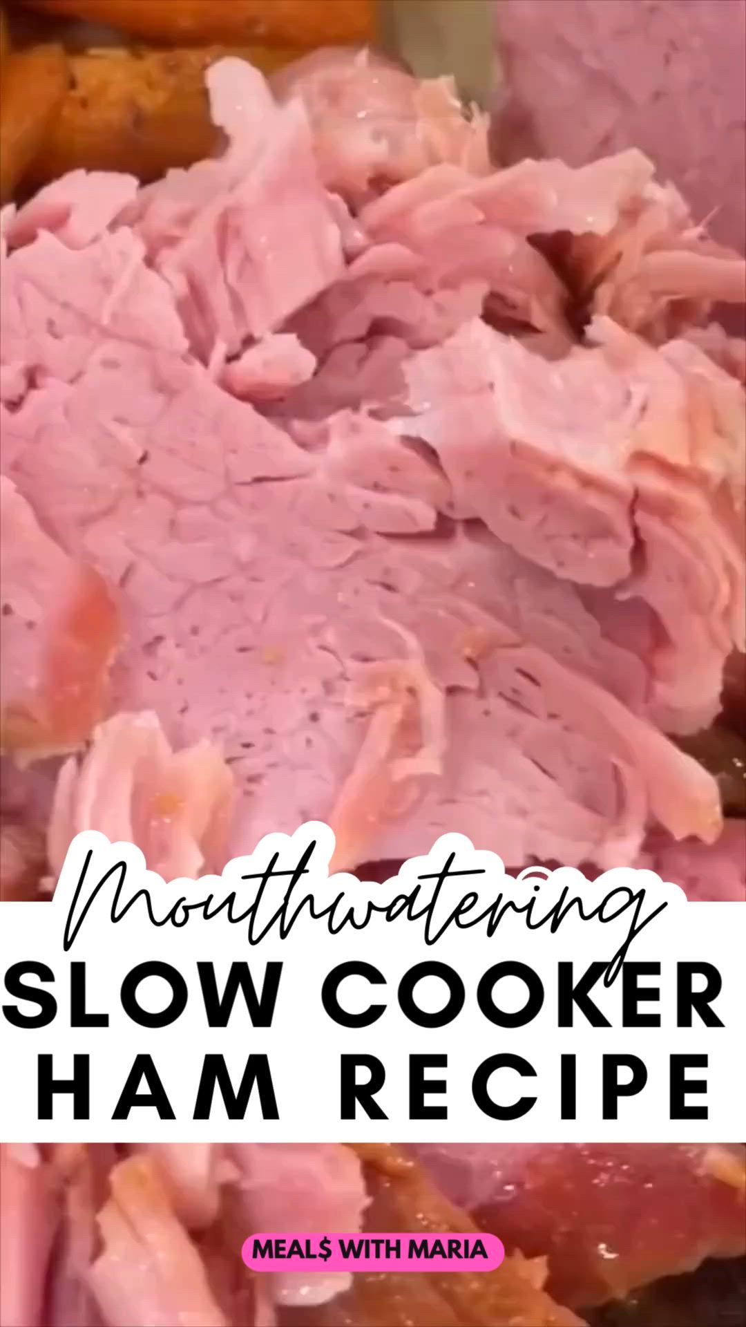 This may contain: the words slow cooker ham recipe on top of a plate