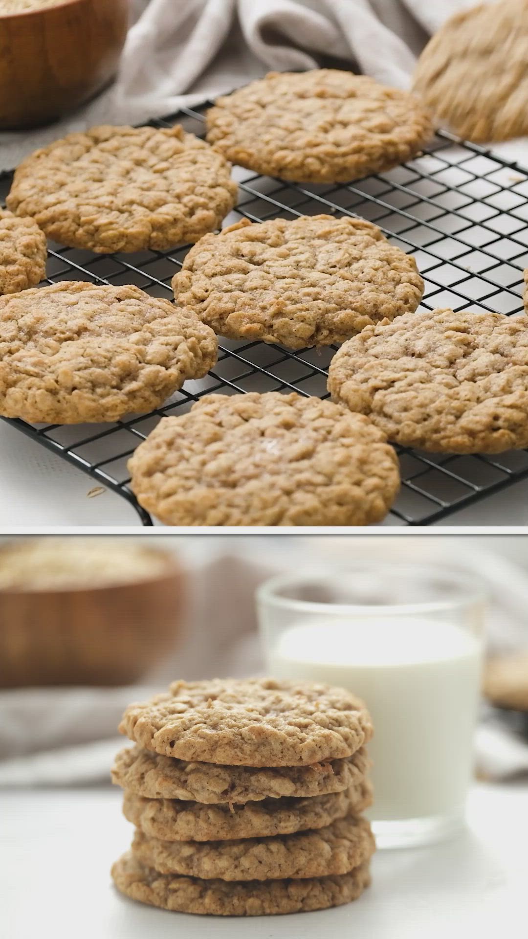 This may contain: oatmeal cookies stacked on top of each other