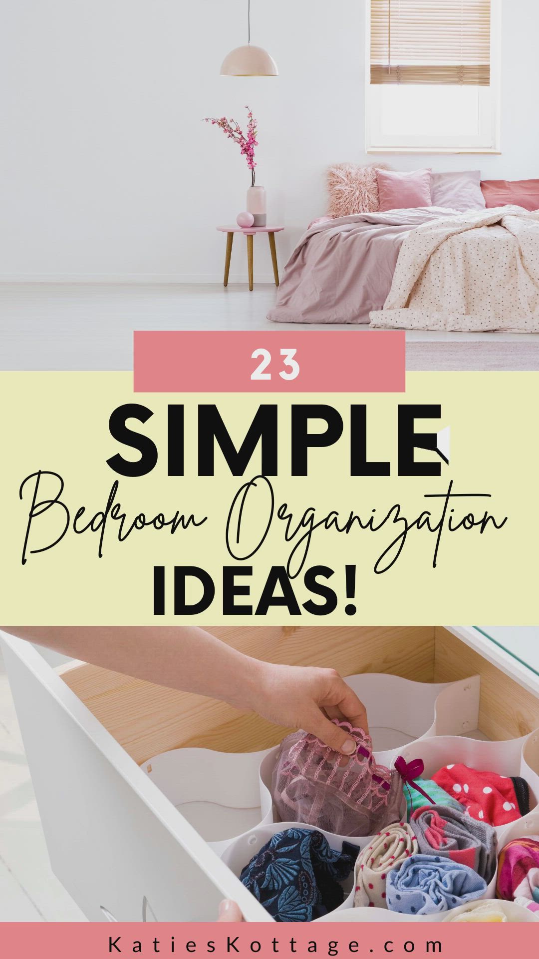 This may contain: an open drawer with clothes in it and the words, 25 simple bedroom organization ideas