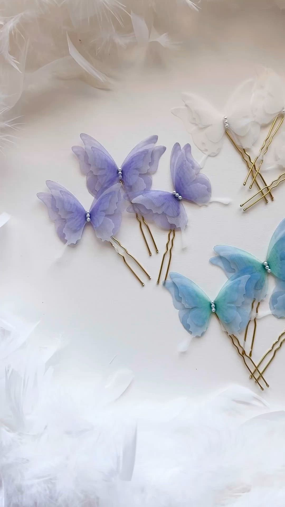 SET: "Flower Girl" of Silk Organza Butterfly Hairpins, Butterfly Clips, Silk Butterfly Hair Clip, Butterfly Bridal Hairpins, Unique Pins