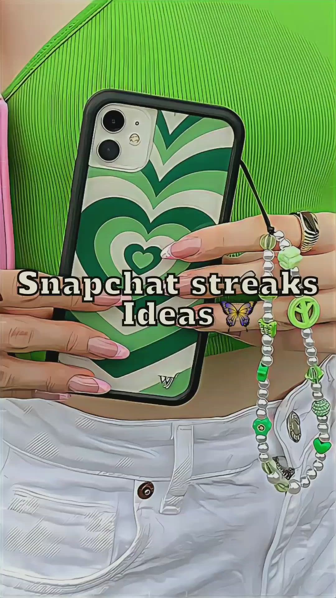 This may contain: a woman holding a cell phone in her hand with the words, snapchat breaks ideas