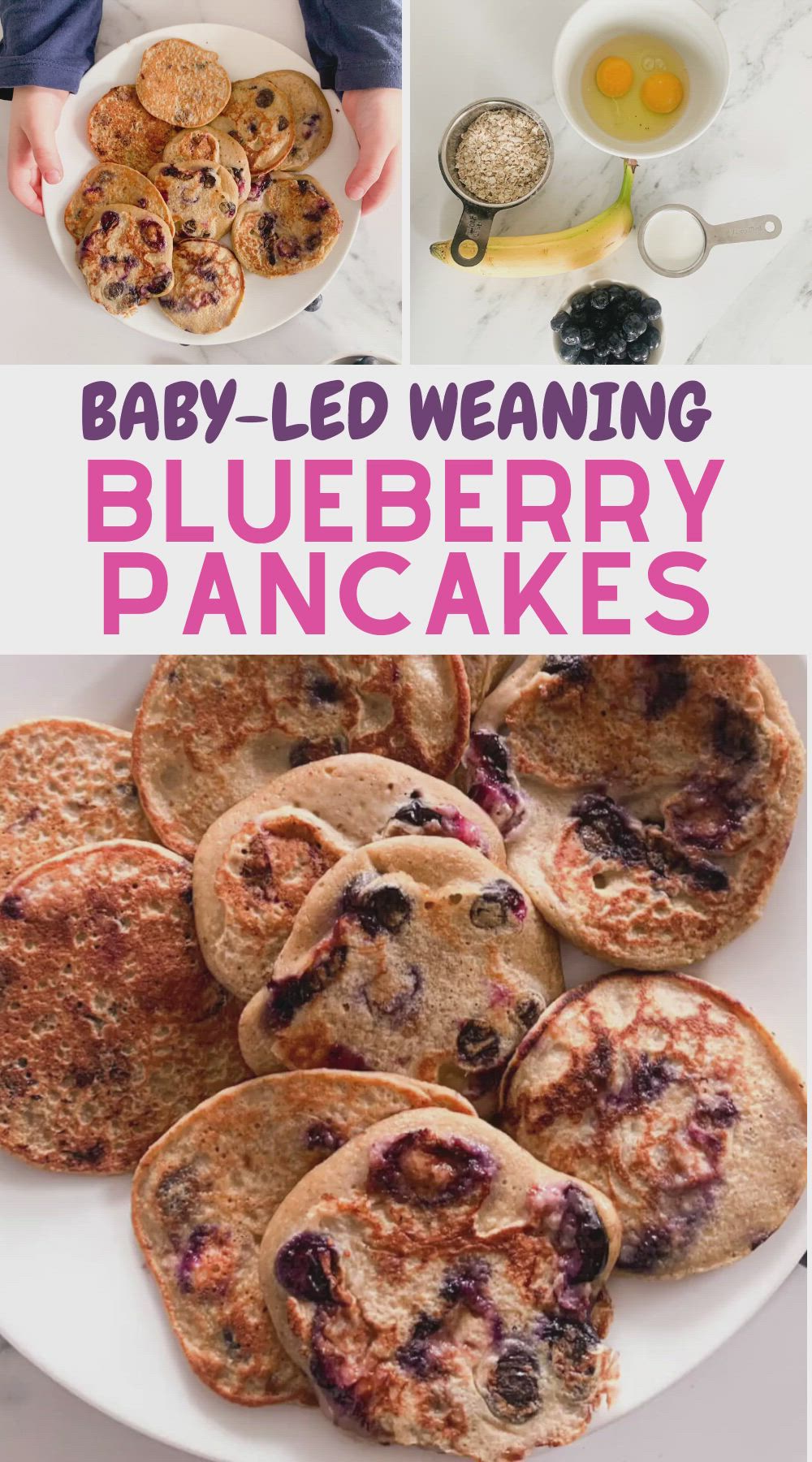 This may contain: baby - led weaning blueberry pancakes are the only way to make them