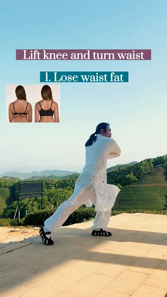 This may contain: a man in white is doing karate on the side of a hill