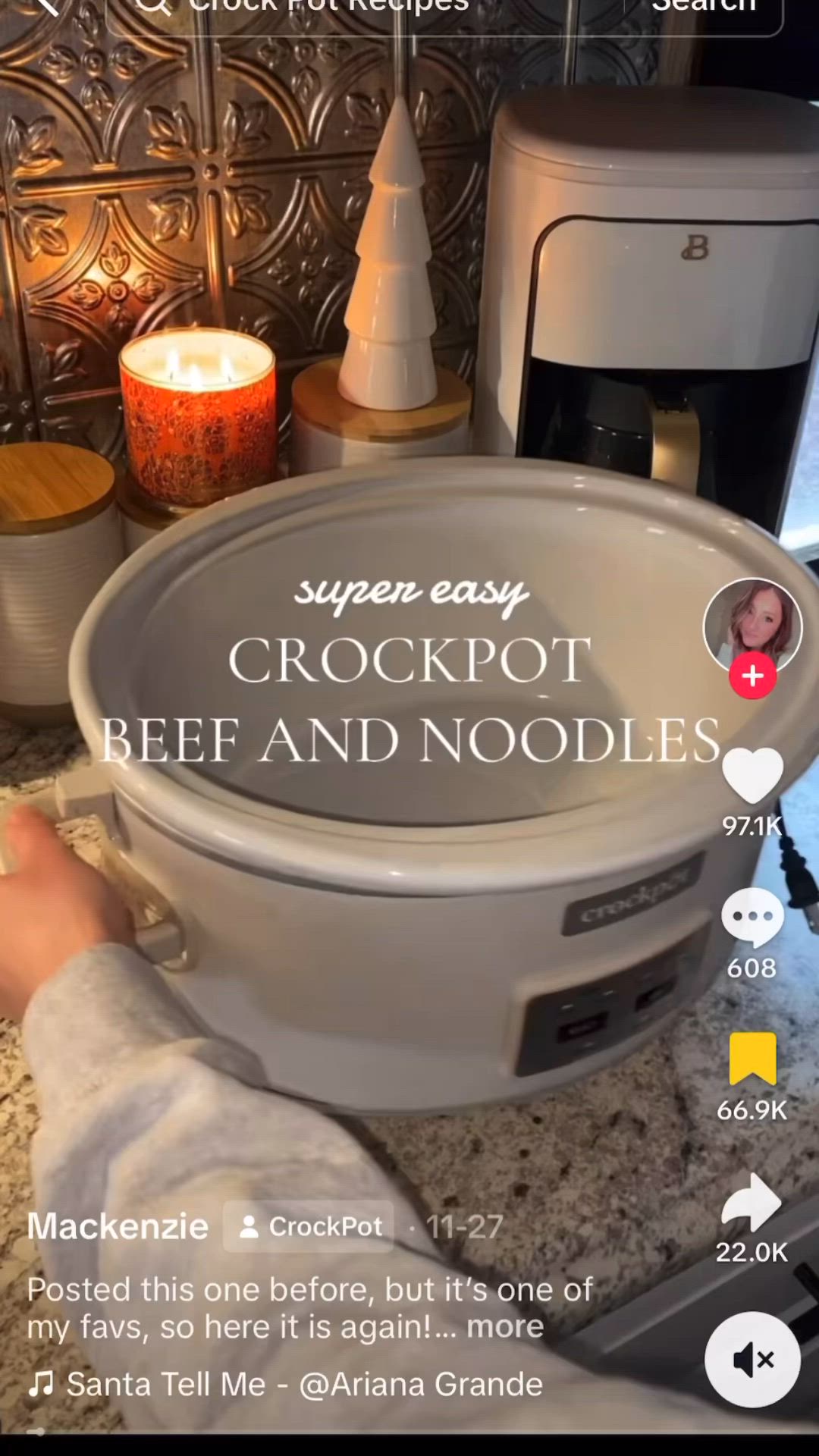 This may contain: the crock pot is being used to cook food