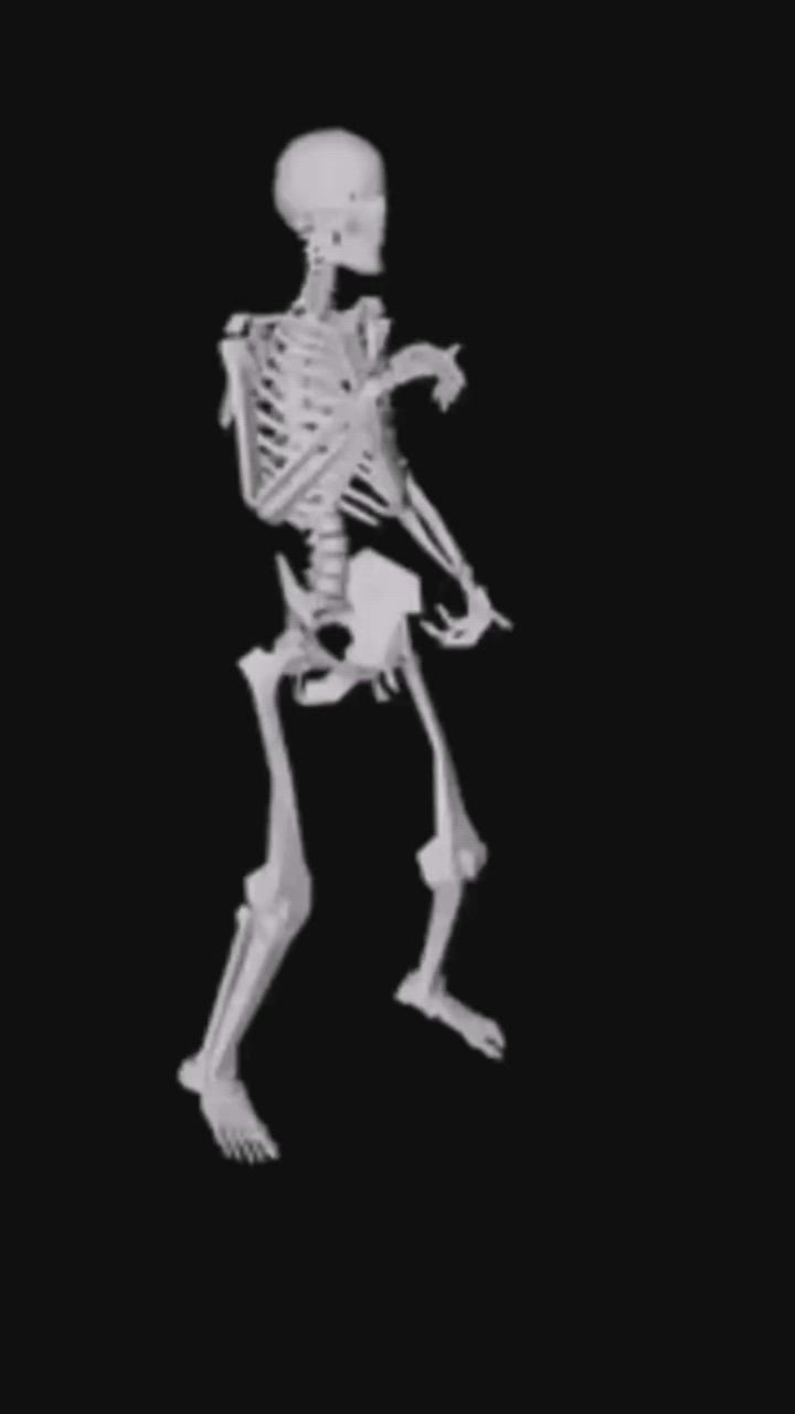 This may contain: an x - ray image of a human skeleton in black and white, with one arm outstretched