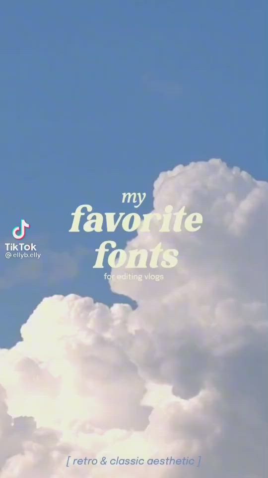 This may contain: the words my favorite font are in front of some clouds