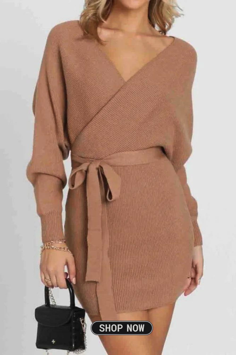 This V-neck knit sweater dress effortlessly blends comfort and style. The soft knit fabric gracefully drapes, providing a cozy yet chic look. The V-neckline adds a touch of sophistication, making it versatile for casual outings or evening events. Elevate your winter wardrobe with this timeless and fashionable piece.