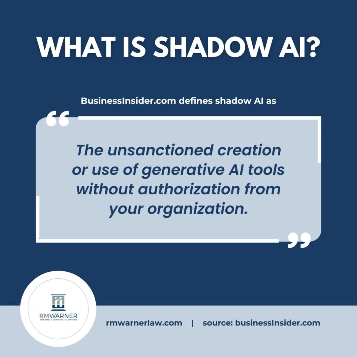 🚨 According to #Salesforce, 55% of employees use unapproved AI tools at work.
⚠️ The problem? #ShadowAI can lead to intellectual property theft, regulatory violations, and expensive lawsuits.
✅ Avoid these potential pitfalls by implementing clear policies and comprehensive AI training or by using IaaS.
📑 Need help drafting an AI usage policy? RM Warner Law has you covered.