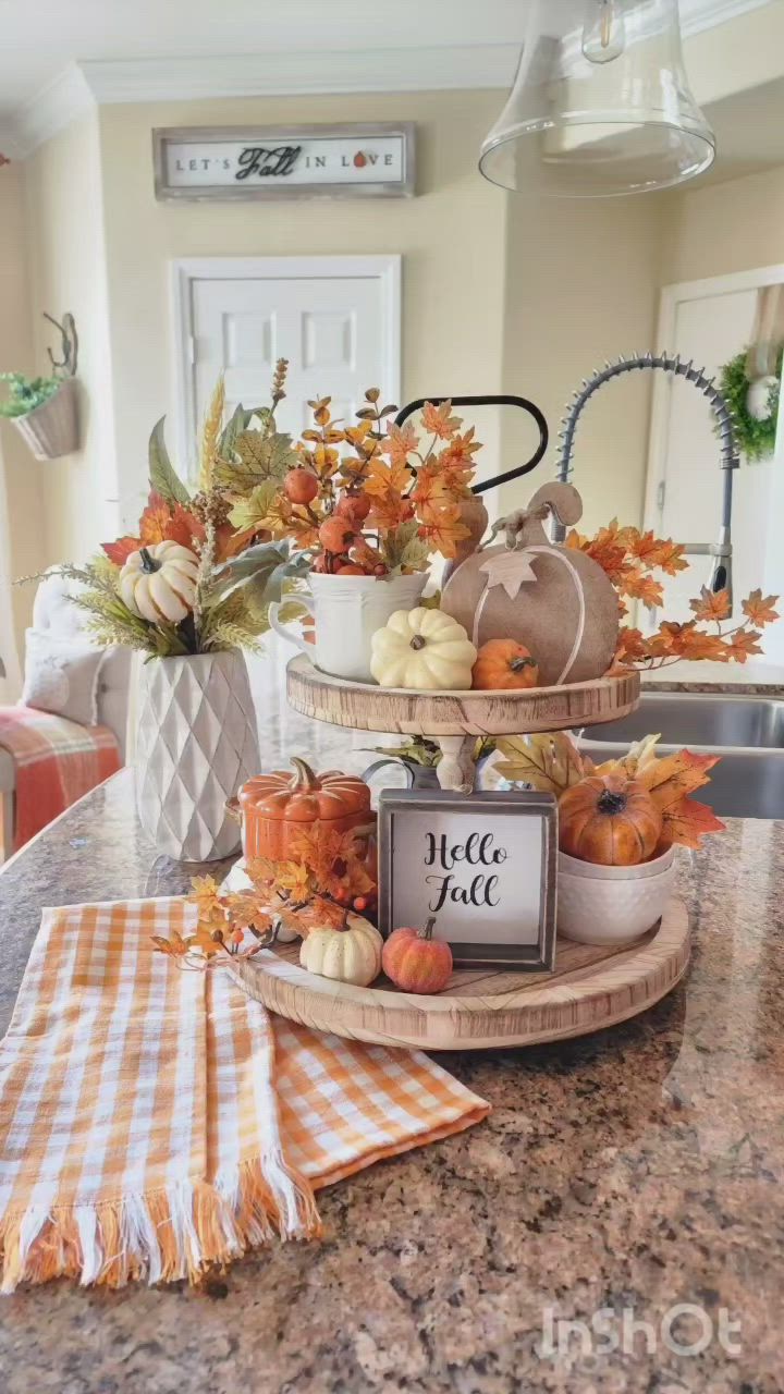 This contains an image of: Fall Home Decor Tiered Tray