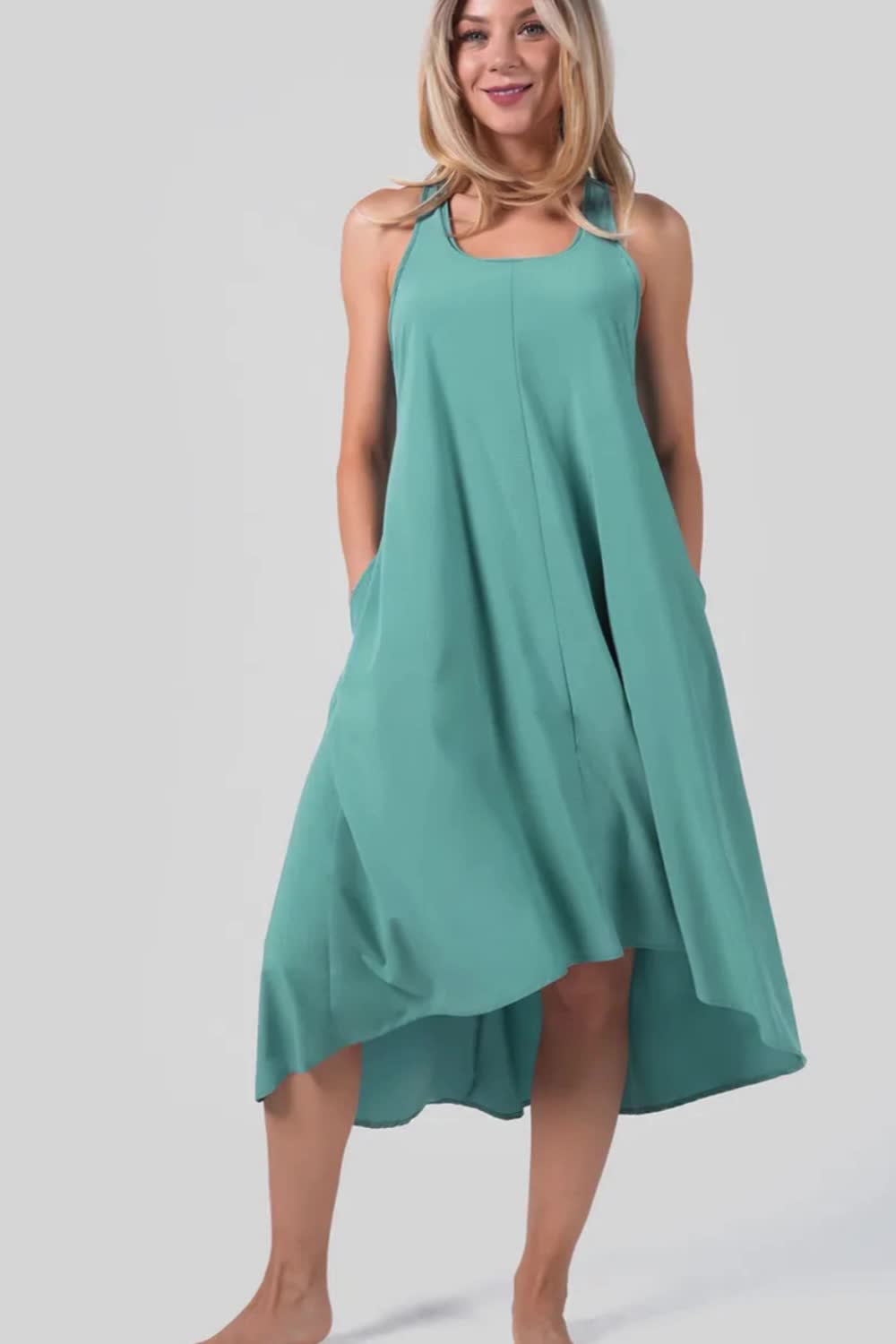 Step into effortless elegance with our Midi Casual Dress! 💃 Perfect for any occasion, its backless racerback design and convenient side pockets add both style and functionality. Embrace comfort without compromising on chic. Elevate your wardrobe today! #CasualDress #FashionForward #EverydayStyle #EffortlessElegance #ComfortAndStyle #Fashionista #WomensFashion #ShopNow #DressToImpress #StyleInspiration #FashionGoals #ChicAndCasual #SummerFashion #DressWithPockets #RacerbackDress