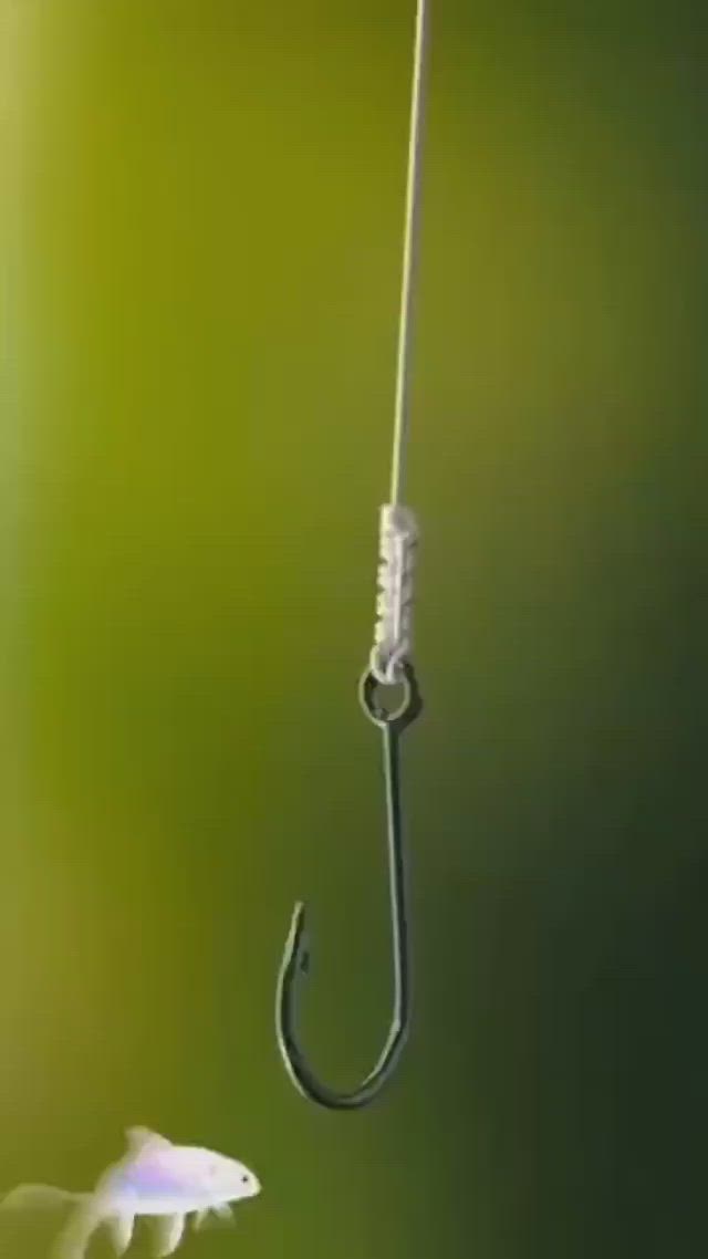 This may contain: a fish hook hanging from the end of a fishing hook with a flower in the foreground