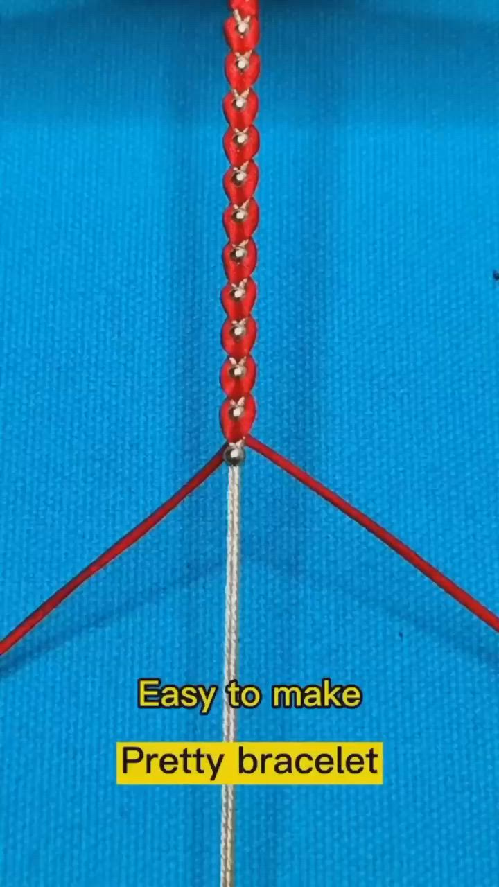 This may contain: a close up of a sewing needle with the words easy to make pretty bracelet