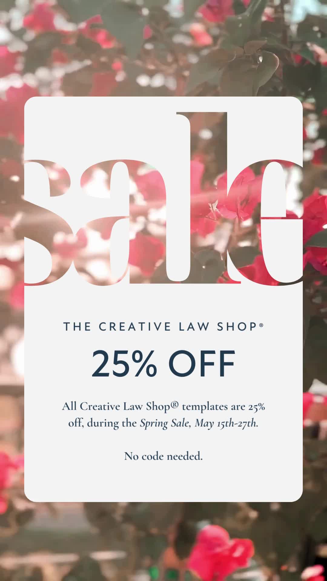 This may contain: an advertisement for the creative law shop with red flowers and leaves in the foreground