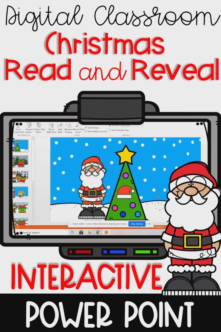 This may contain: christmas read and reveal interactive power point with santa clause on the computer screen in front of it