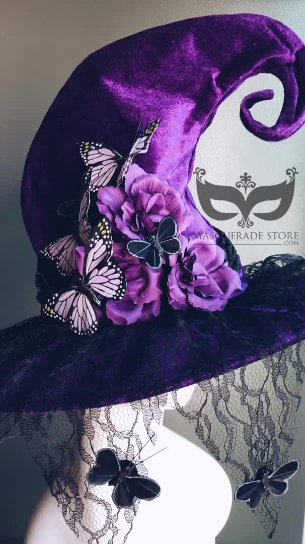 Step into an enchanting realm with this Purple Witch Hat adorned with delicate lace and fluttering butterflies. This bewitching hat features a rich purple velvet texture, lace trimming, and intricately designed butterflies, making it a standout piece for Halloween, costume parties, or mystical gatherings.
Perfect for anyone looking to elevate their witchy attire with elegance and whimsy, this hat captures the essence of enchantment and style.


Age Group/Gender - Adult/Unisex

Size/Type - One si