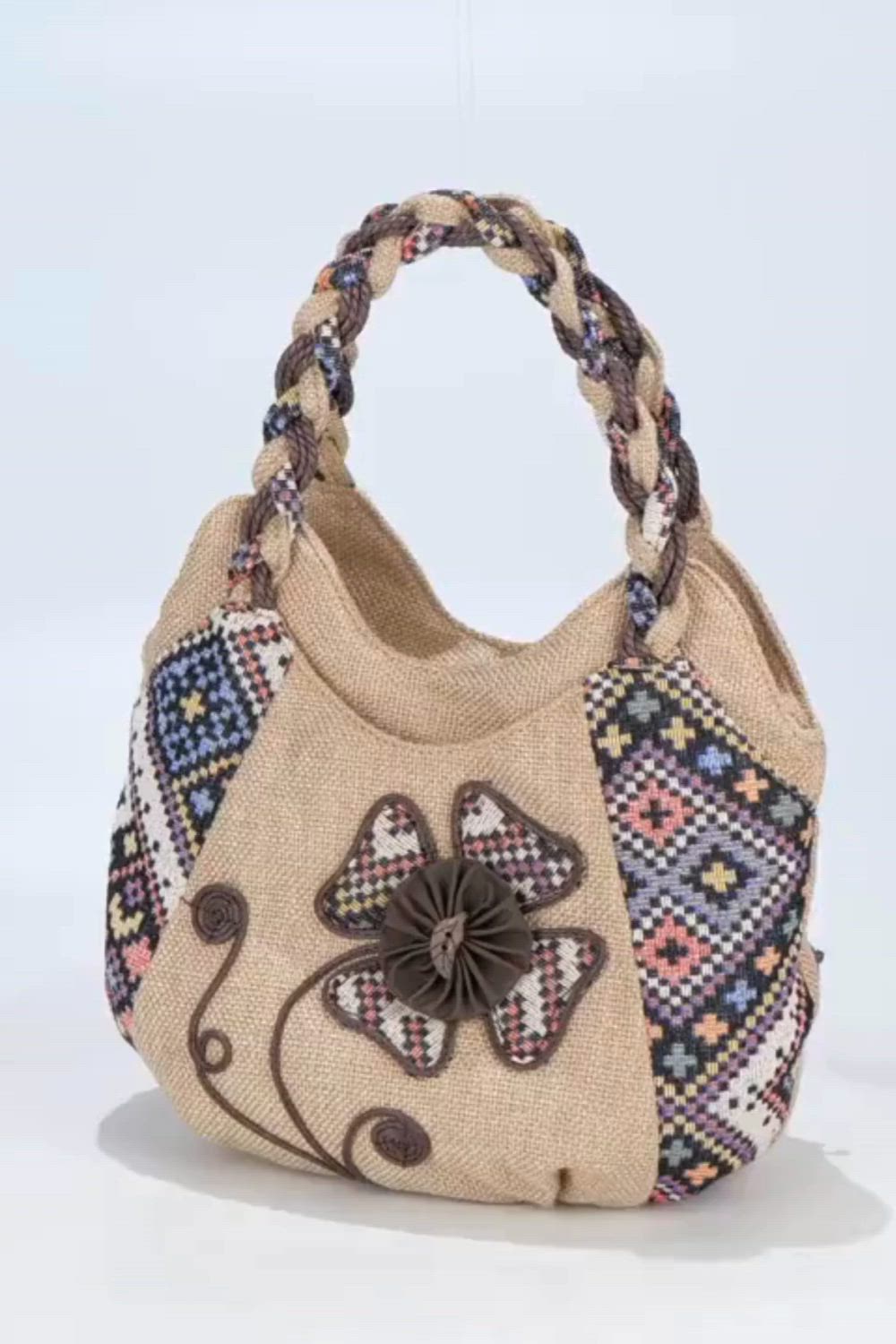 Vintage Floral Embroidered Tote Bag, Retro Ethnic Style Hobo Bag, Women's Casual Bohemian Handbag & Purse