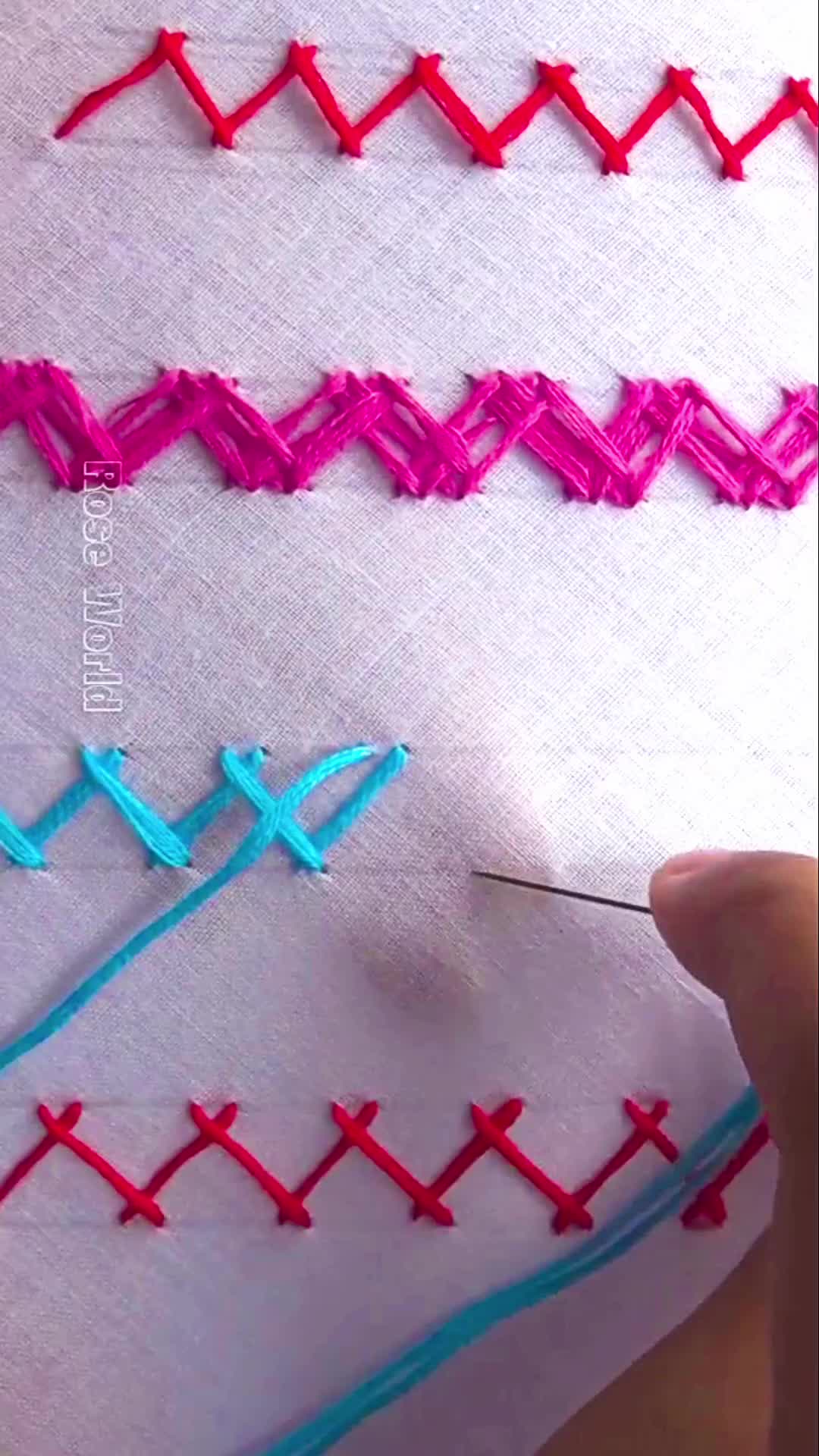 This may contain: three different colored stitchs are next to each other on a piece of paper with scissors